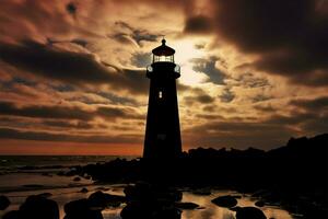 Seaside sentry Lighthouses silhouette casts an enchanting seaside spell AI Generated photo