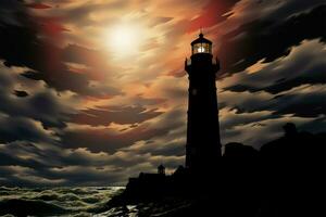 Seaside sentry Lighthouses silhouette casts an enchanting seaside spell AI Generated photo