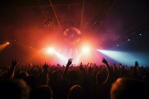 Silhouettes of fans at a high energy concert in front of the stage AI Generated photo