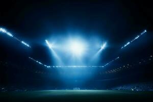 Stadium lights casting a blue shade create a mesmerizing nocturnal scene AI Generated photo