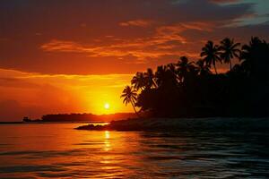 Sunset over Kuramathi Maldives island as seen from Rasdhoo, paradise AI Generated photo