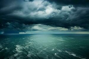 el Oceano en sometido luz, envuelto por grueso nublado nubes ai generado foto