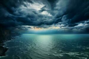 The sea under an overcast sky, calm and mysterious AI Generated photo