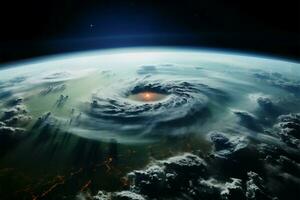 Tornados dance from orbit celestial chaos amid terrestrial serenity AI Generated photo