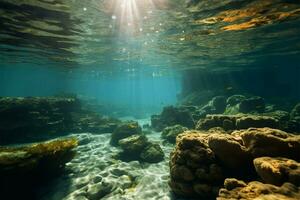 Underwater exploration at islands beach, unveiling hidden aquatic treasures AI Generated photo