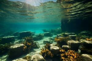 Underwater exploration at islands beach, unveiling hidden aquatic treasures AI Generated photo