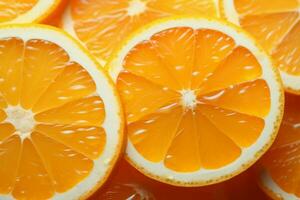 Vibrant close up Orange slice pops against a colorful background AI Generated photo