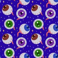 Seamless vector pattern with eyes on a blue background. Scary eyes for Halloween party decoration. A banner, poster or postcard for an October party. Halloween pattern background.