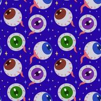 Seamless vector pattern with eyes on a blue background. Scary eyes for Halloween party decoration. A banner, poster or postcard for an October party. Halloween pattern background.