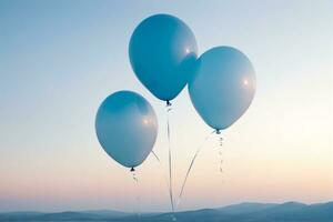 Minimalist Elegance, Pastel Balloons Grace the Blue Sky, AI Generated photo