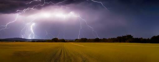 Captivating Stormscape, Panoramic Lightning Landscape, AI Generated photo