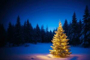 Captivating Holiday Scene, Christmas Tree in Forest, AI Generated photo