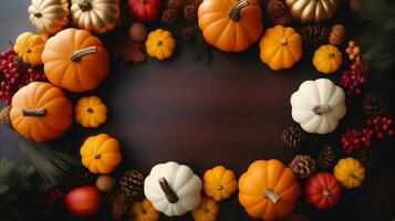 Thanksgiving day on wooden background, AI Generated photo