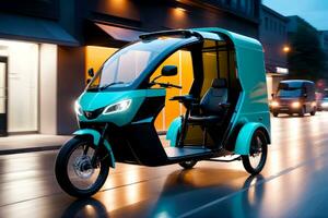 Glass Clad E Cargo Trike, Long Exposure Minimalist Masterpiece, AI Generated photo