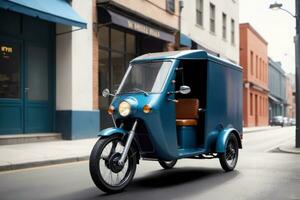 E Cargo Trike with Retro Flair, Minimalist Aesthetics, AI Generated photo