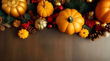 Thanksgiving day on wooden background, AI Generated photo
