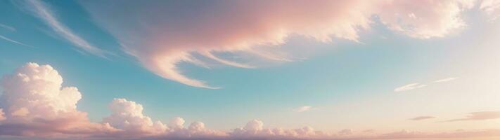 Pastel Clouds in Wide Sky, Panoramic Serenity, AI Generated photo