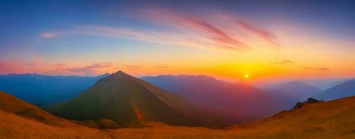 Epic Sunset Vista, Mountain Range Panorama, AI Generated photo