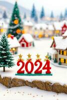 Sparkling 2024 Miniature, Celebrate Christmas New Year in Style, AI Generated photo