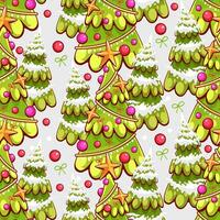 Vector pattern on the theme of winter and Christmas with Christmas trees in a cute cartoon style.