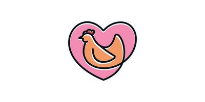 logo diseño combinación de pollo y amor hecho en un minimalista línea estilo. vector