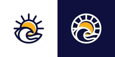 logo design of waves combined with the sun and made in a minimalist line style. vector