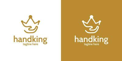 The logo design is a combination of a crown and a hand made in a minimalist line style vector