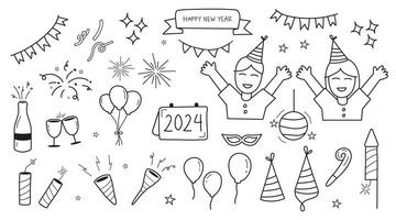 Big set new year linear objects and elements isolated on white background. vector illustration