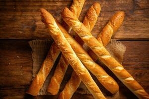 stock photo of bread stick in kitchen table flat lay AI Generated