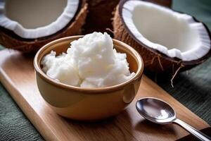 stock photo of coconut cream in kitchen table flat lay AI Generated