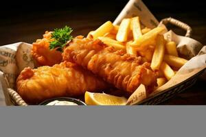 stock photo of fish and chips food photography AI Generated