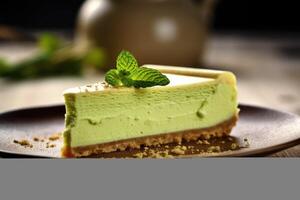 stock photo of cheesecake matcha slice food photography AI Generated