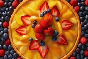 un Fruta tarta con bayas y fresas en parte superior foto