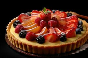 a tart with fresh fruit on top photo