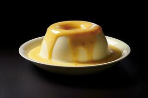 a dessert with a yellow sauce on top photo