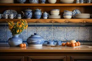 marroquí losas cocina salpicadero ai generado foto