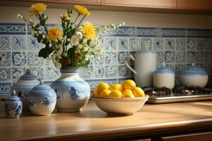 moroccan tiles kitchen splashback AI Generated photo