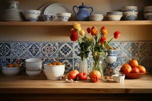 moroccan tiles kitchen splashback AI Generated photo