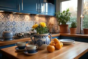 moroccan tiles kitchen splashback AI Generated photo