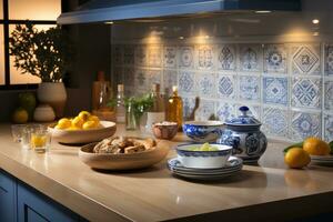 moroccan tiles kitchen splashback AI Generated photo