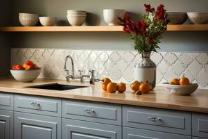 moroccan tiles kitchen splashback AI Generated photo