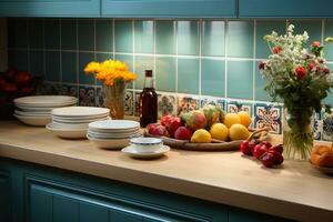 moroccan tiles kitchen splashback AI Generated photo