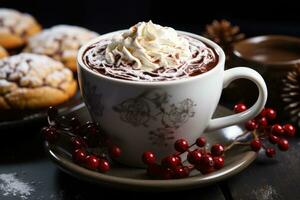a cup of hot chocolate in winter advertising food photography photo