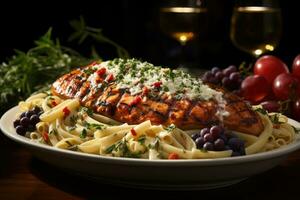 creamy tuscan chicken salmon pasta advertising food photography photo