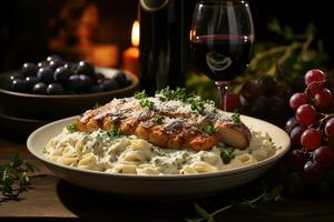 creamy tuscan chicken salmon pasta advertising food photography photo