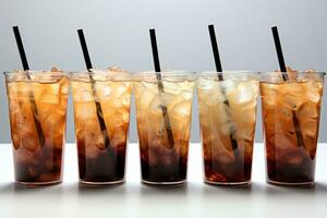 Iced coffee in plastic cups with straw advertising food photography photo