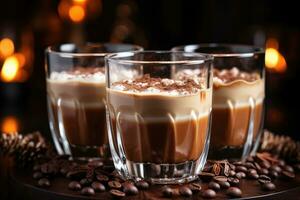 a glass of warm chocolate in winter advertising food photography photo