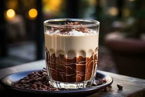 a glass of warm chocolate in winter advertising food photography photo