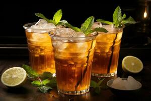 Iced tea in plastic cups with straw advertising food photography photo