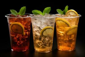 Iced tea in plastic cups with straw advertising food photography photo